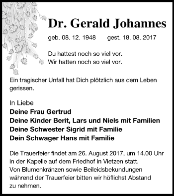 Traueranzeige von Gerald Johannes von Müritz-Zeitung