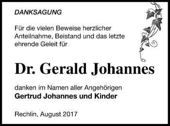 Traueranzeige von Gerald Johannes von Müritz-Zeitung