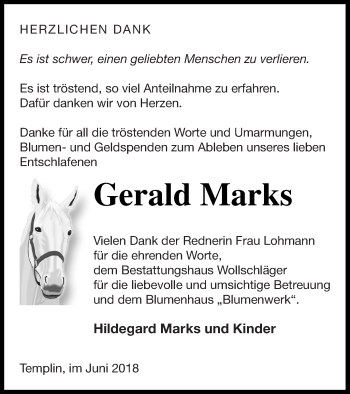 Traueranzeige von Gerald Marks von Templiner Zeitung