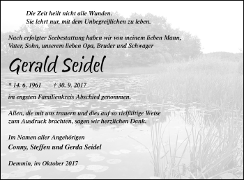 Traueranzeige von Gerald Seidel von Demminer Zeitung