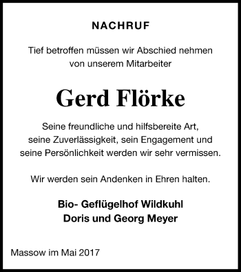 Traueranzeige von Gerd Flörke von Müritz-Zeitung