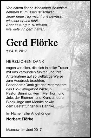 Traueranzeige von Gerd Flörke von Müritz-Zeitung