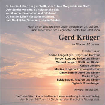 Traueranzeige von Gerd Krüger von Haff-Zeitung