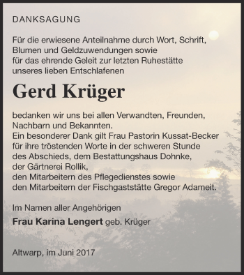 Traueranzeige von Gerd Krüger von Haff-Zeitung