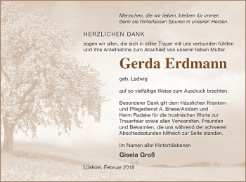 Traueranzeige von Gerda Erdmann von Vorpommern Kurier