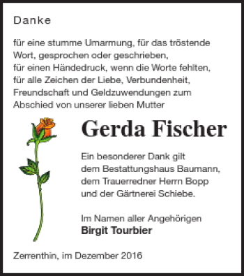 Traueranzeige von Gerda Fischer von Pasewalker Zeitung