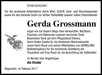 Traueranzeige von Gerda Grossmann von Pasewalker Zeitung