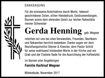 Traueranzeige von Gerda Henning von Haff-Zeitung