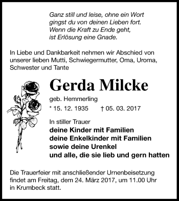 Traueranzeige von Gerda Macke von Strelitzer Zeitung