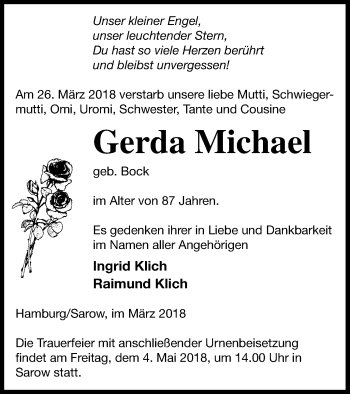 Traueranzeige von Gerda Michael von Demminer Zeitung