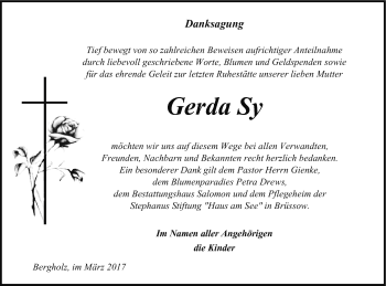 Traueranzeige von Gerda Sy von Pasewalker Zeitung