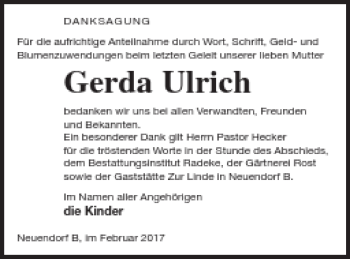 Traueranzeige von Gerda Ulrich von Vorpommern Kurier