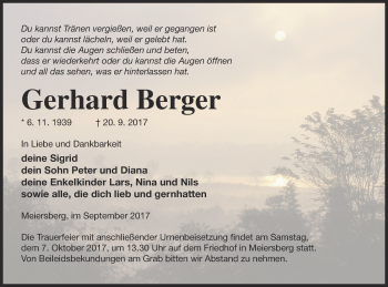 Traueranzeige von Gerhard Berger von Haff-Zeitung