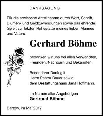Traueranzeige von Gerhard Böhme von Neubrandenburger Zeitung