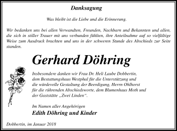 Traueranzeige von Gerhard Döhring von Prenzlauer Zeitung