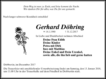 Traueranzeige von Gerhard Döhring von Prenzlauer Zeitung