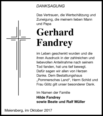 Traueranzeige von Gerhard Fandrey von Haff-Zeitung