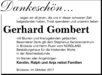 Traueranzeige von Gerhard Gombert von Prenzlauer Zeitung