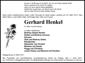 Traueranzeige von Gerhard Henkel von Haff-Zeitung