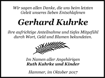 Traueranzeige von Gerhard Kuhrke von Pasewalker Zeitung