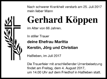 Traueranzeige von Gerhard Köppen von Templiner Zeitung