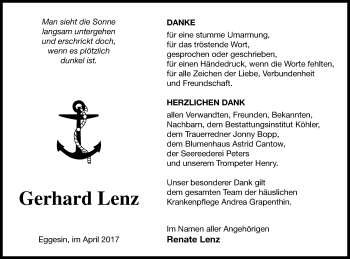 Traueranzeige von Gerhard Lenz von Haff-Zeitung