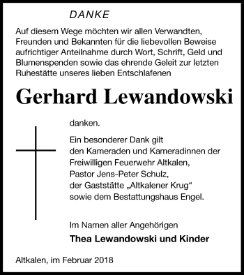 Traueranzeige von Gerhard Lewandowski von Mecklenburger Schweiz