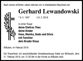 Traueranzeige von Gerhard Lewandowski von Mecklenburger Schweiz