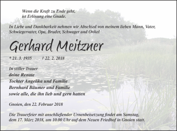 Traueranzeige von Gerhard Meitzner von Mecklenburger Schweiz