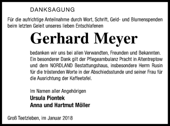 Traueranzeige von Gerhard Meyer von Neubrandenburger Zeitung