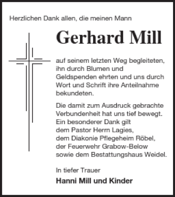 Traueranzeige von Gerhard Mill von Müritz-Zeitung