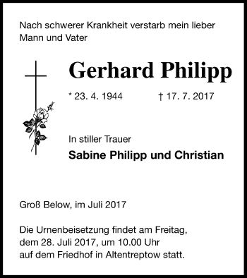 Traueranzeige von Gerhard Philipp von Neubrandenburger Zeitung