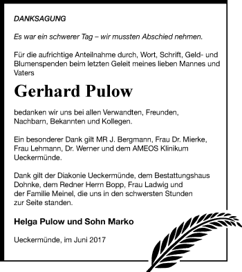 Traueranzeige von Gerhard Pulow von Haff-Zeitung