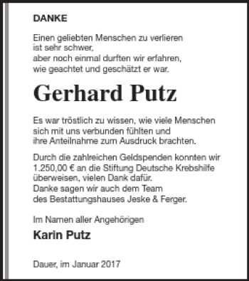 Traueranzeige von Gerhard Putz von Prenzlauer Zeitung