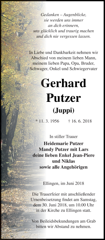 Traueranzeige von Gerhard Putzer von Prenzlauer Zeitung