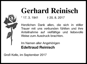 Traueranzeige von Gerhard Reinisch von Müritz-Zeitung