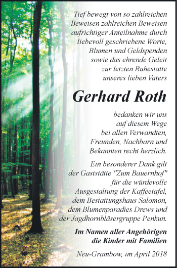 Traueranzeige von Gerhard Roth von Pasewalker Zeitung