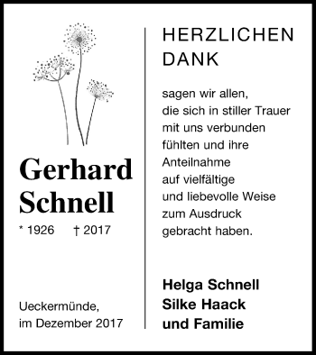 Traueranzeige von Gerhard Schnell von Haff-Zeitung