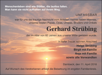 Traueranzeige von Gerhard Strübing von Müritz-Zeitung