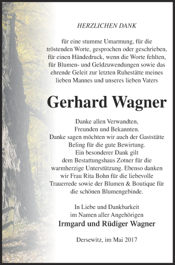 Traueranzeige von Gerhard Wagner von Vorpommern Kurier