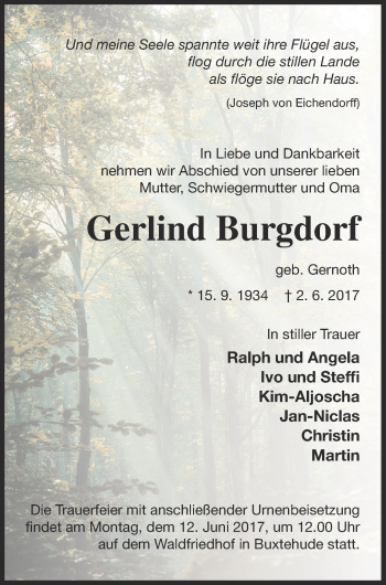 Traueranzeige von Gerlind Burgdorf von Pasewalker Zeitung