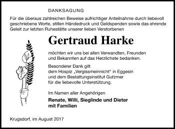 Traueranzeige von Gertraud Harke von Pasewalker Zeitung