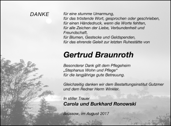 Traueranzeige von Gertrud Braunroth von Prenzlauer Zeitung