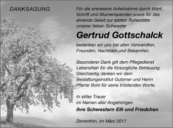 Traueranzeige von Gertrud Gottschalck von Pasewalker Zeitung