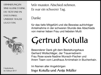 Traueranzeige von Gertrud Kotulla von Templiner Zeitung