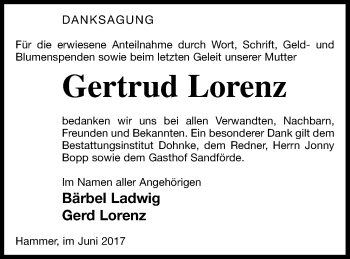 Traueranzeige von Gertrud Lorenz von Haff-Zeitung