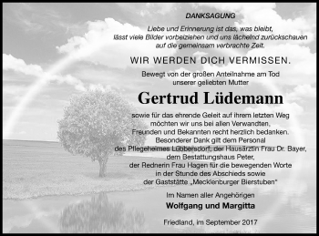 Traueranzeige von Gertrud Lüdemann von Neubrandenburger Zeitung