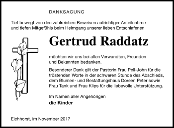 Traueranzeige von Gertrud Raddatz von Neubrandenburger Zeitung