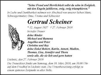 Traueranzeige von Gertrud Scheinen von Pasewalker Zeitung