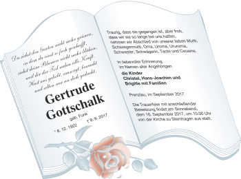 Traueranzeige von Gertrude Gottschalk von Prenzlauer Zeitung